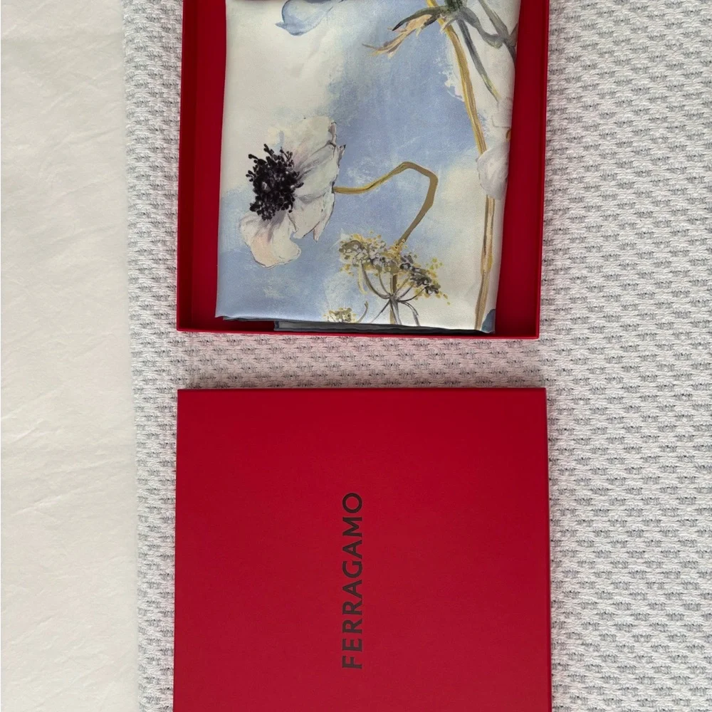Ferragamo Fiori blue silk scarf